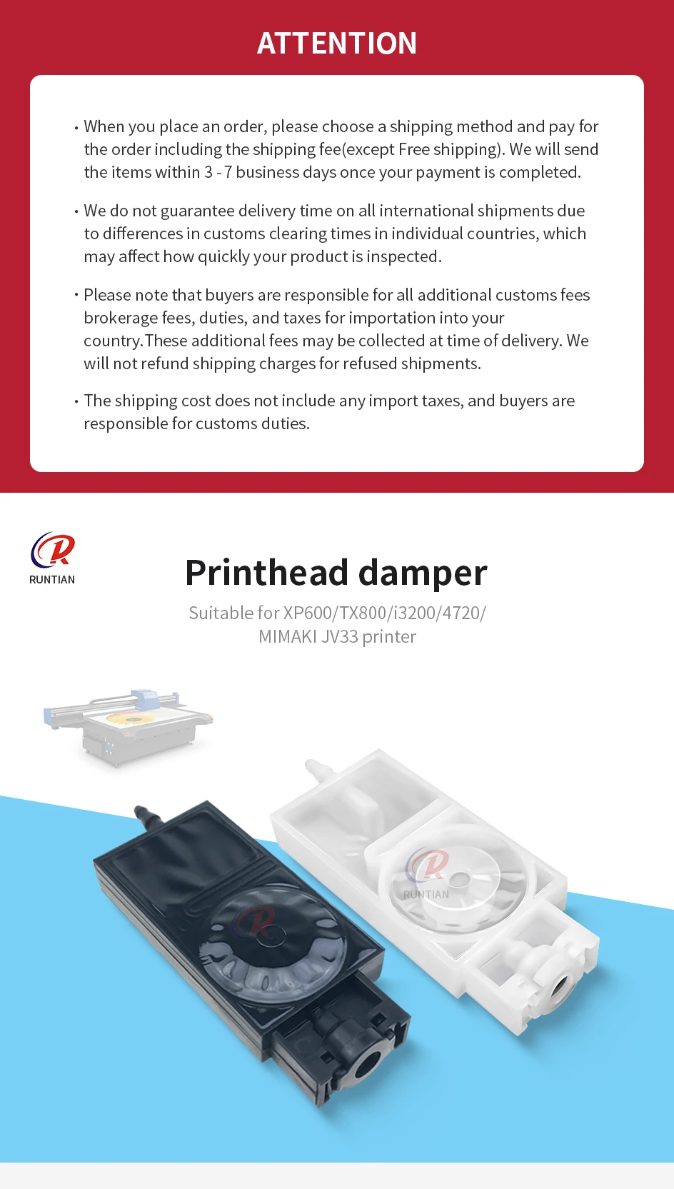 10PCS UV Eco Solvent Printer Ink Damper Dumper For TX800 XP600 4720 I3200 Epson Printhead Mimaki JV33 Galaxy Skycolor X-Roland