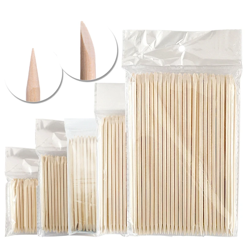 500/200/100 Wood Cuticle Pusher Sticks 63/75/95/105/127/150/178MM For Gel Polish Remove Clean Pedicure DIY Design Dotting Tool