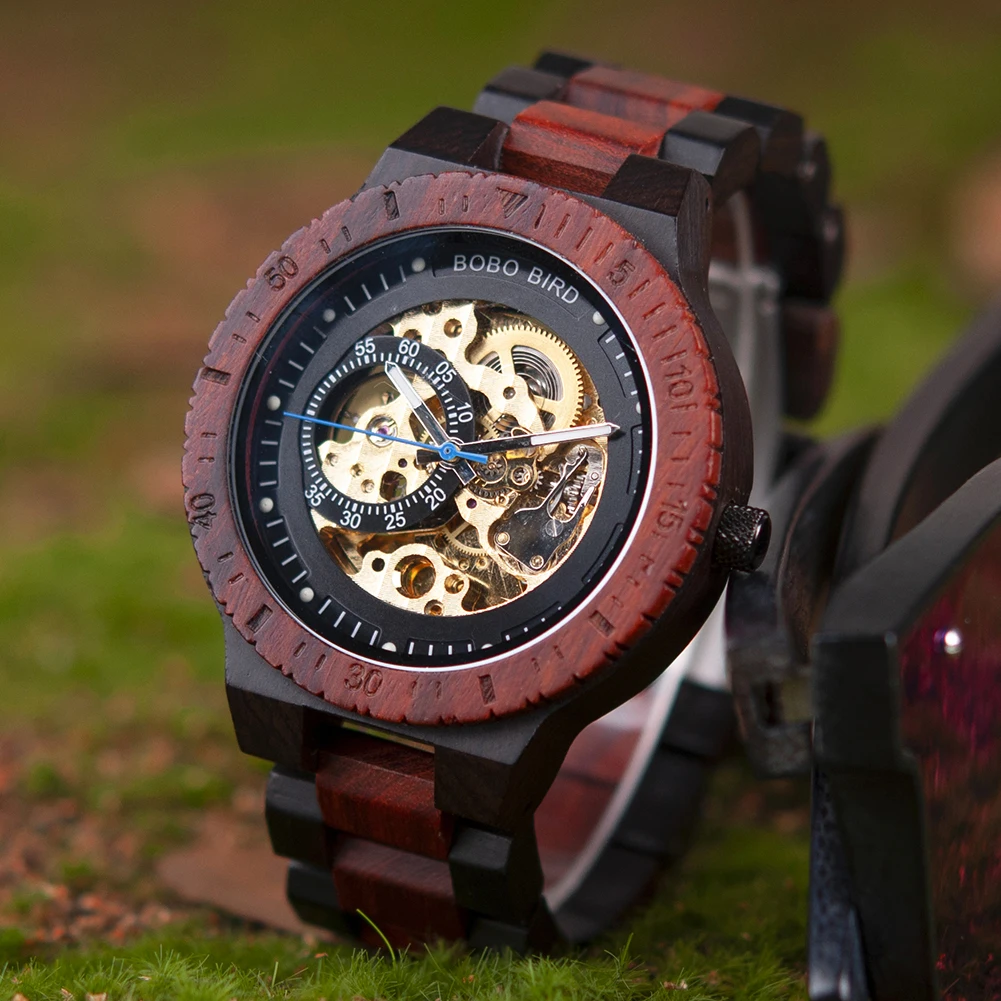 BOBO BIRD Wood Mechanical Watch Men Relogio Masculino Big Mens Watches Top Brand Luxury Timepieces erkek kol saati Dropshipping