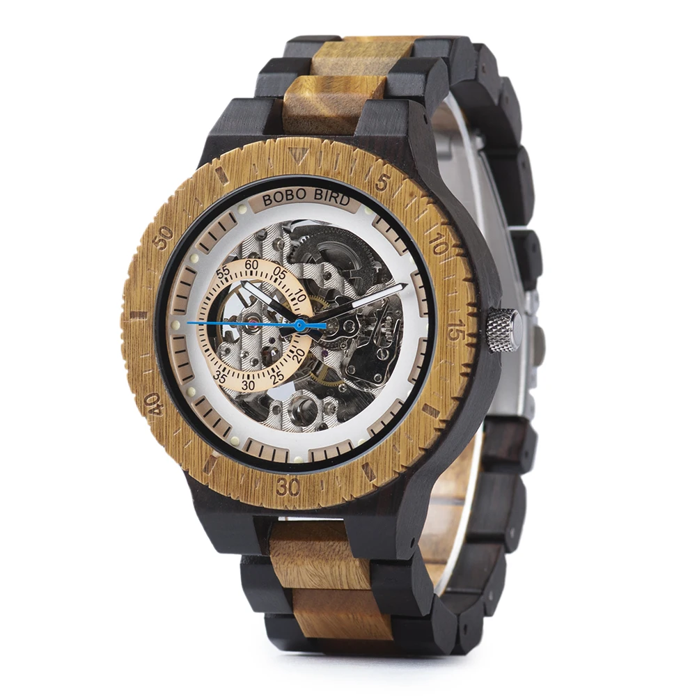 BOBO BIRD Wood Mechanical Watch Men Relogio Masculino Big Mens Watches Top Brand Luxury Timepieces erkek kol saati Dropshipping