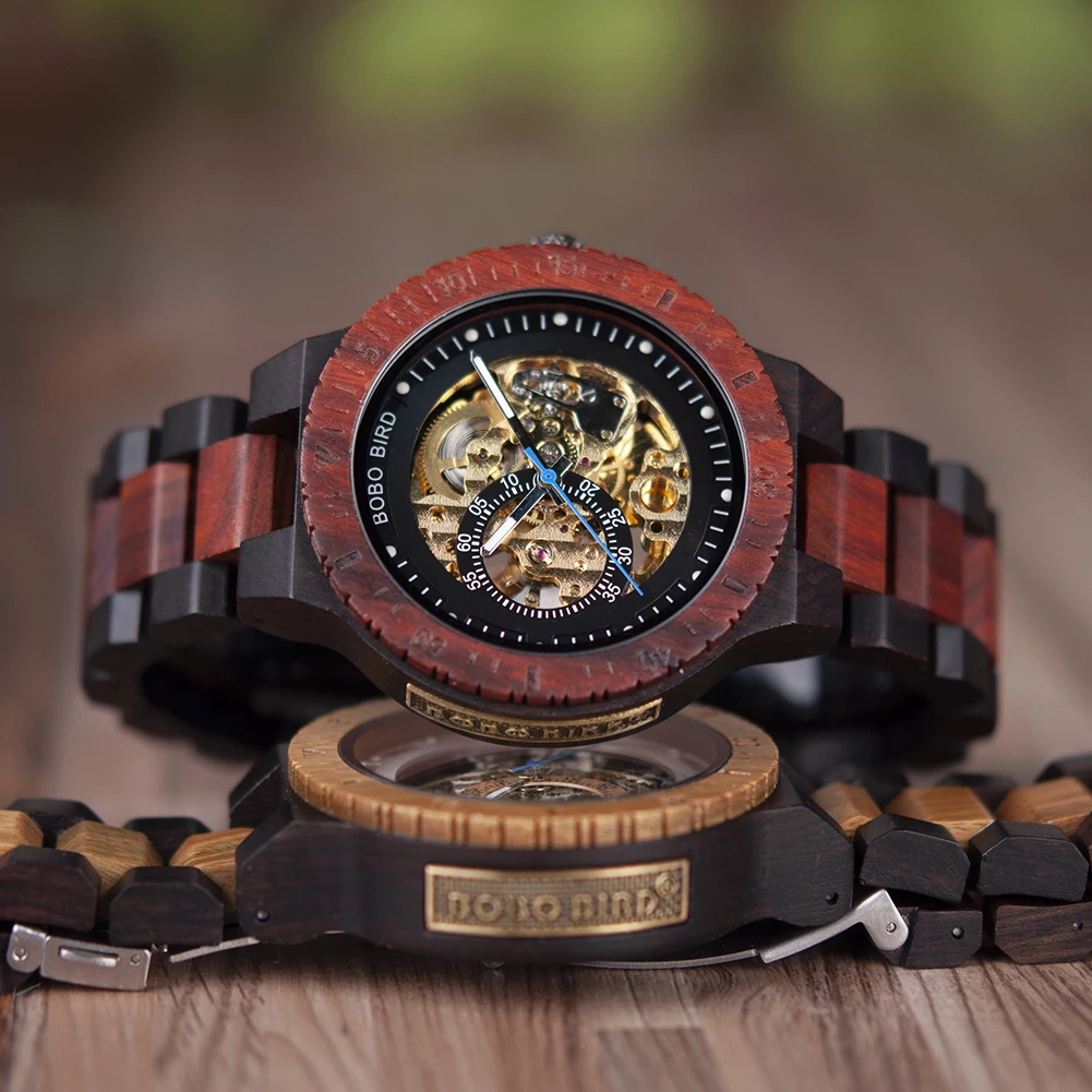 BOBO BIRD Wood Mechanical Watch Men Relogio Masculino Big Mens Watches Top Brand Luxury Timepieces erkek kol saati Dropshipping