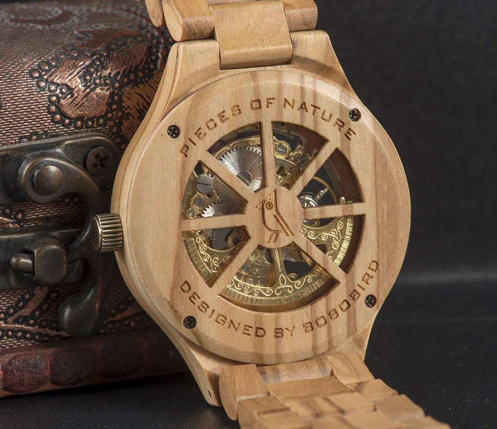 BOBO BIRD Wood Mechanical Watch Men Relogio Masculino Big Mens Watches Top Brand Luxury Timepieces erkek kol saati Dropshipping