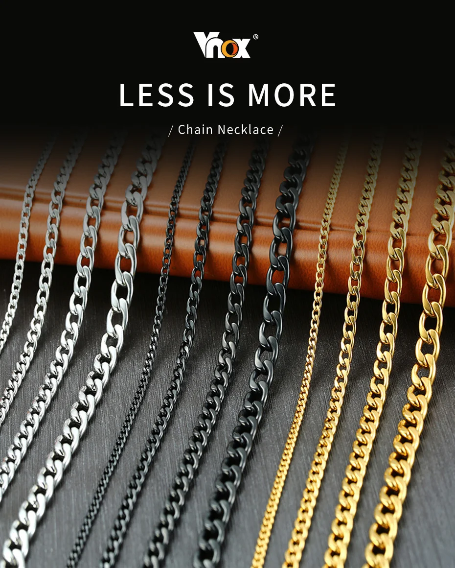 Vnox Men's Cuban Link Chain Necklace Stainless Steel Black Gold Color Male Choker colar Jewelry Gifts for Him