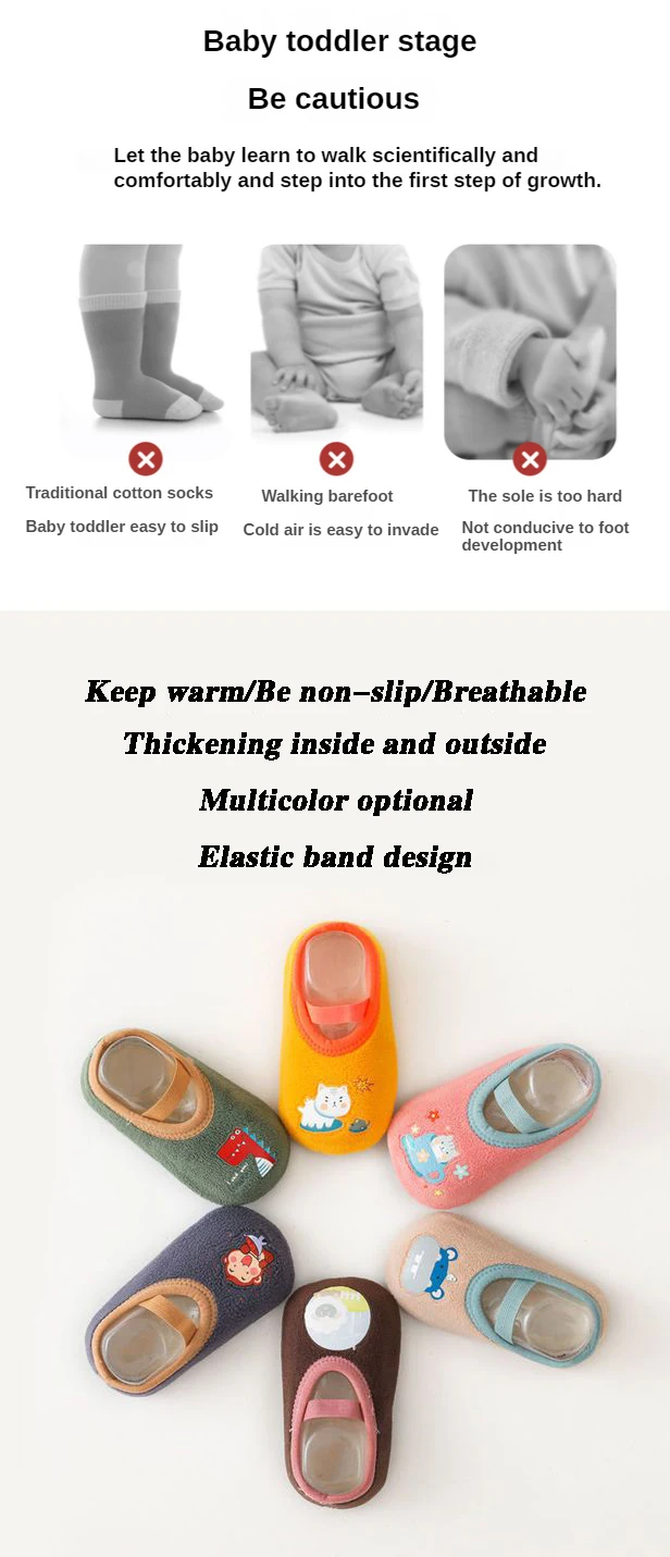 Baby Anti-slip Socks Newborn Warm Crib Floor Shoes with Rubber Sole for Children Boy Toddler Foot Girl Infant Cute Kids Slippers