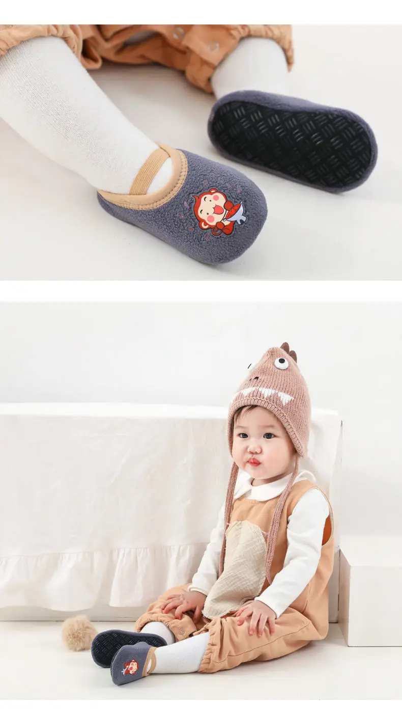 Baby Anti-slip Socks Newborn Warm Crib Floor Shoes with Rubber Sole for Children Boy Toddler Foot Girl Infant Cute Kids Slippers