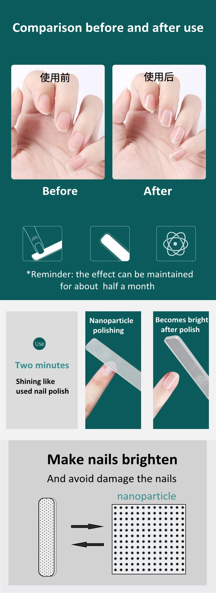 Nano Glass Nail Files Professional Polishing Manicure Art Tool Washable make nails brighten easily like nail polish