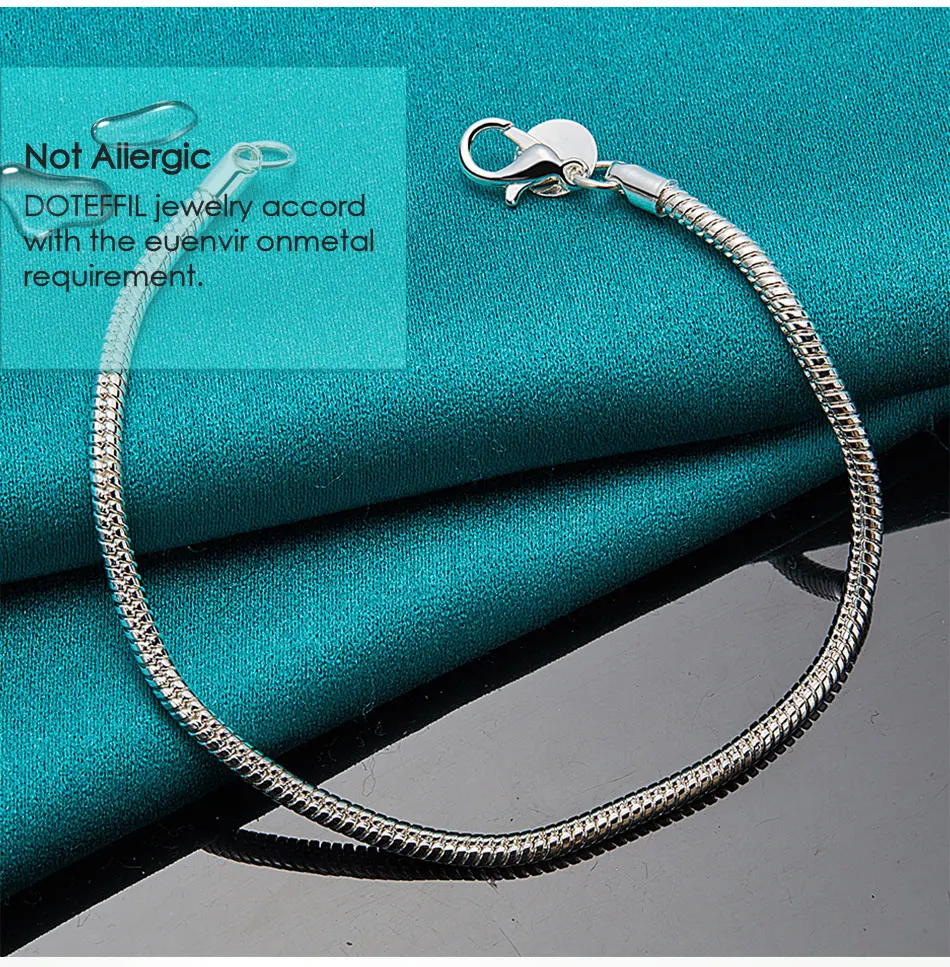DOTEFFIL Silver Color 16/18/20/22/24/26/30 Inch Snake Chain Bracelet Necklace Sets For Women Man Fashion Charm Jewelry