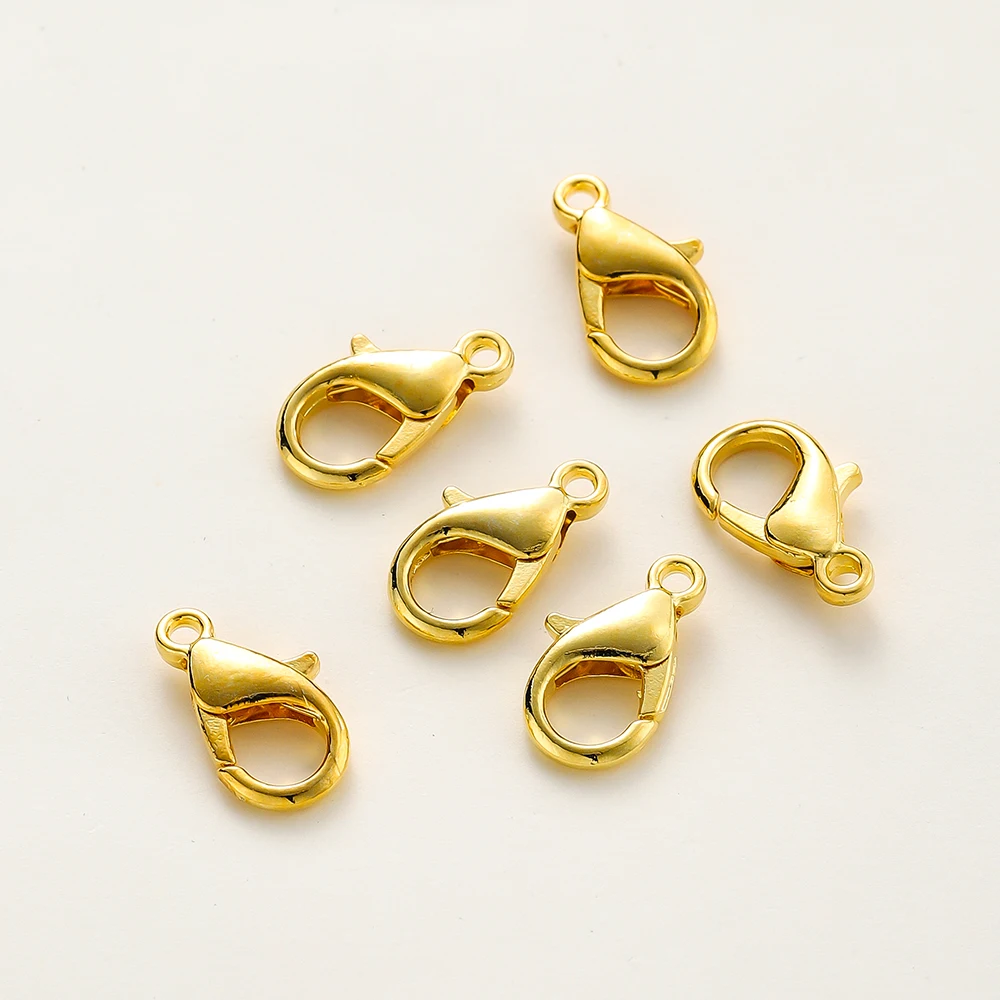 10Pcs 10/12/14mm 14K/18K Gold Color Plated Metal Alloy Lobster Clasps for DIY Bracelets Necklace Jewelry Making Supplies