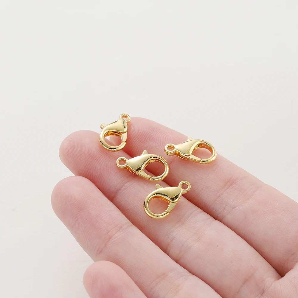 10Pcs 10/12/14mm 14K/18K Gold Color Plated Metal Alloy Lobster Clasps for DIY Bracelets Necklace Jewelry Making Supplies