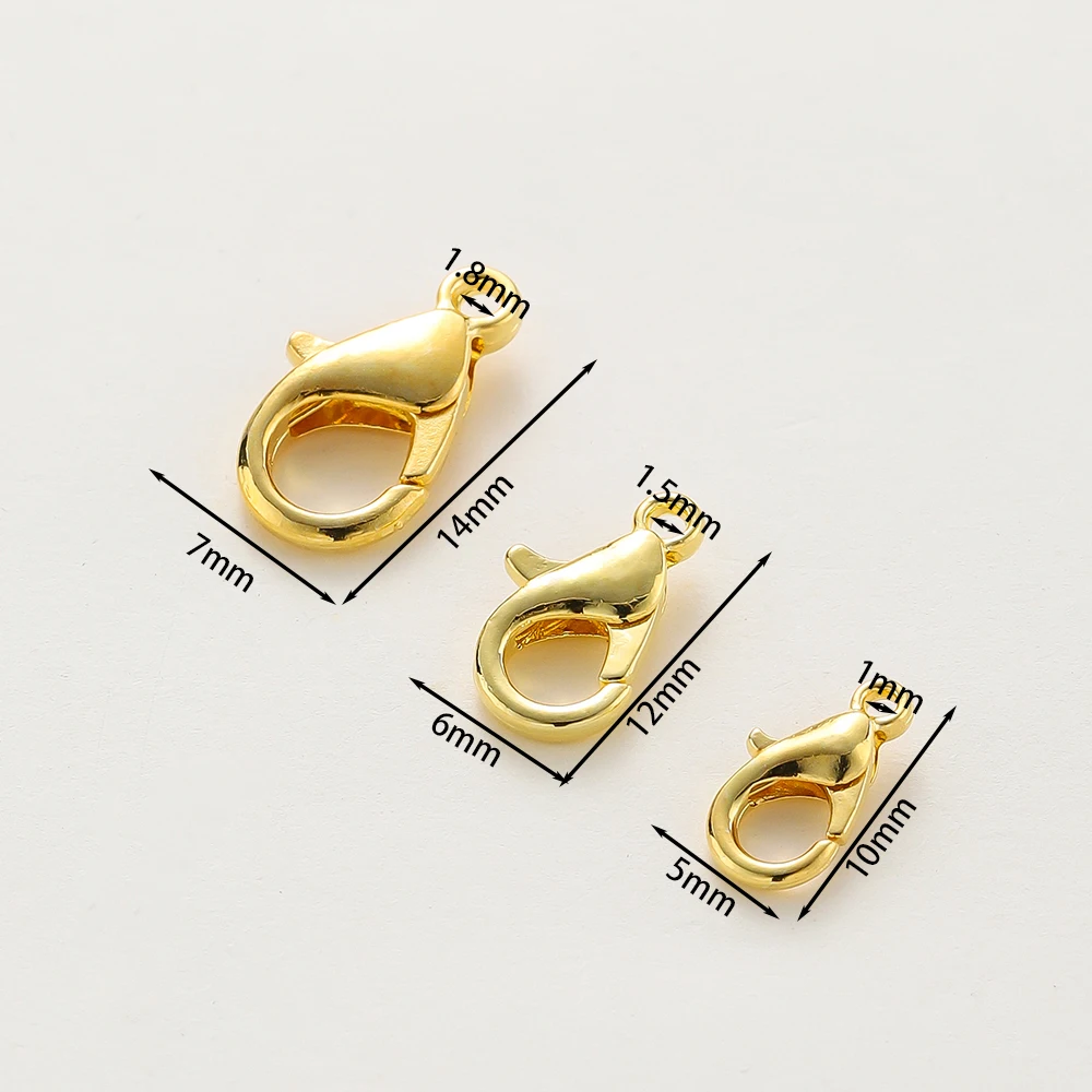 10Pcs 10/12/14mm 14K/18K Gold Color Plated Metal Alloy Lobster Clasps for DIY Bracelets Necklace Jewelry Making Supplies