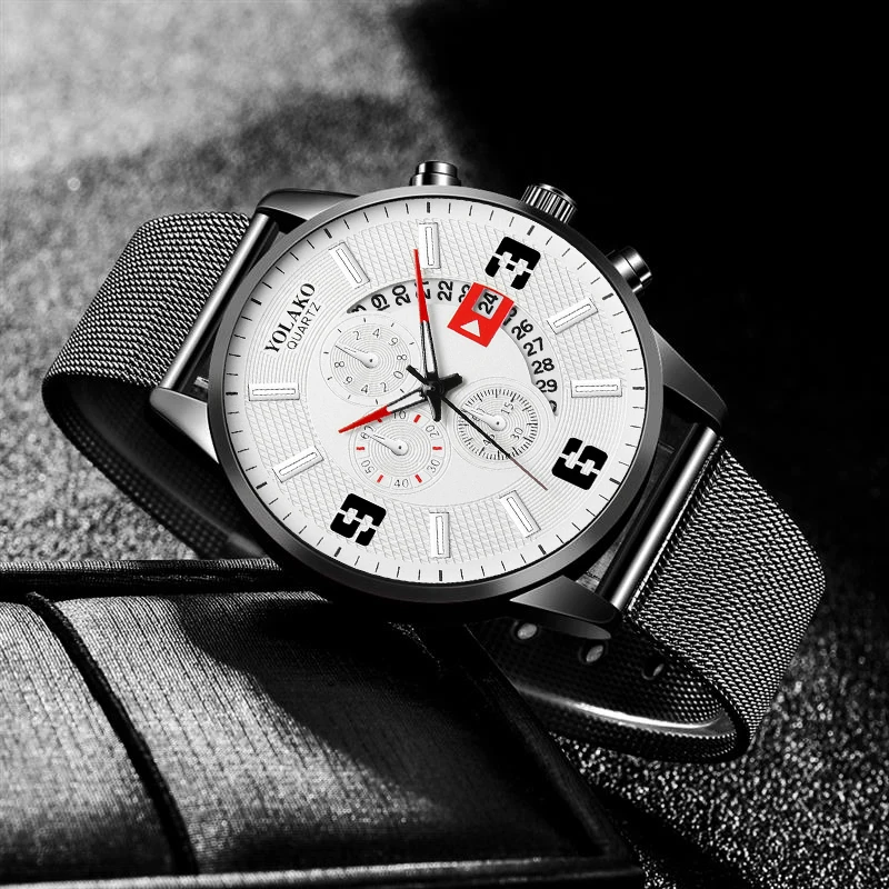 2023 Watches Mens Fashion Calendar Watch Men Business Stainless Steel Mesh Belt Quartz Wrist Watch Male Clock relogio masculino