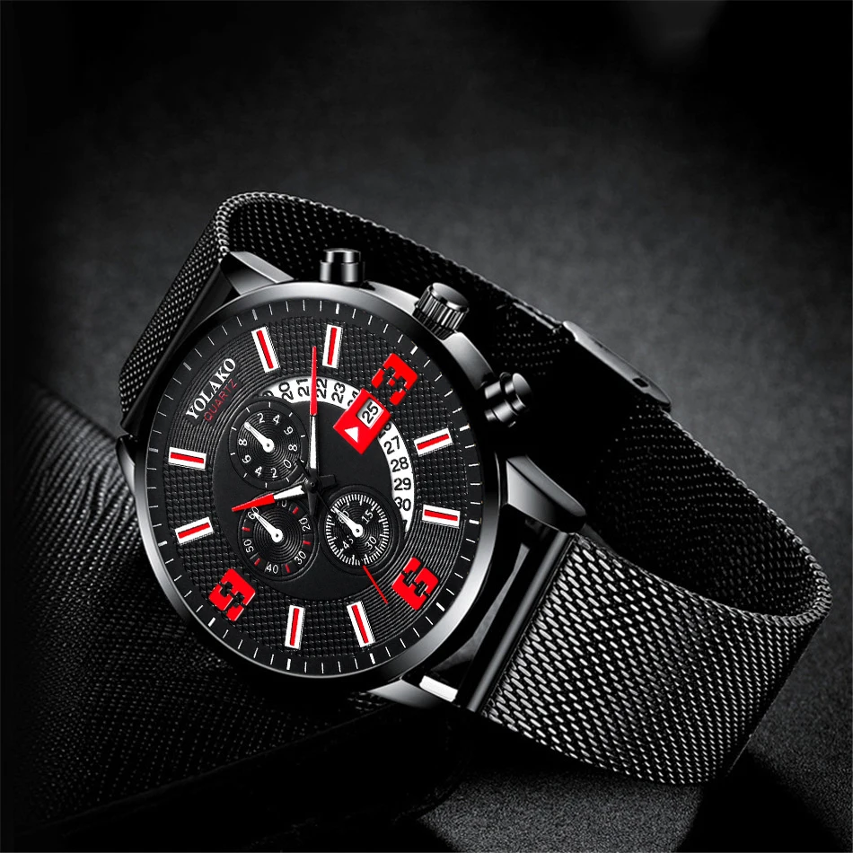 2023 Watches Mens Fashion Calendar Watch Men Business Stainless Steel Mesh Belt Quartz Wrist Watch Male Clock relogio masculino