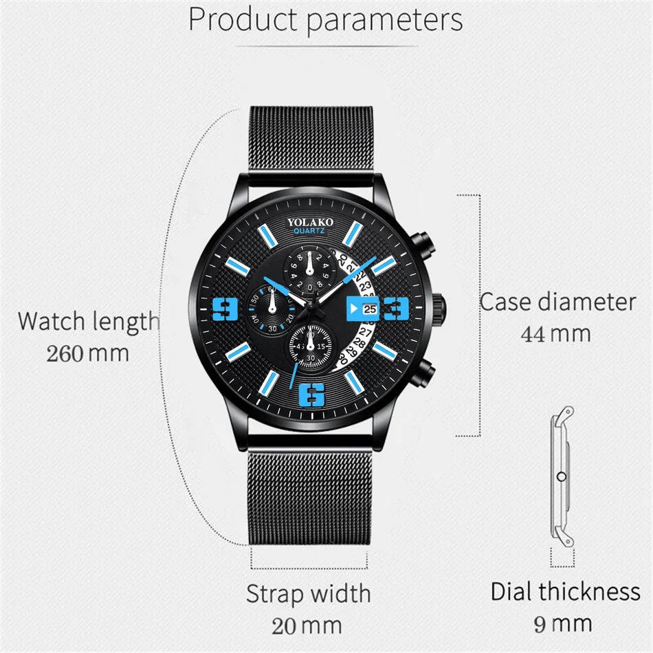 2023 Watches Mens Fashion Calendar Watch Men Business Stainless Steel Mesh Belt Quartz Wrist Watch Male Clock relogio masculino