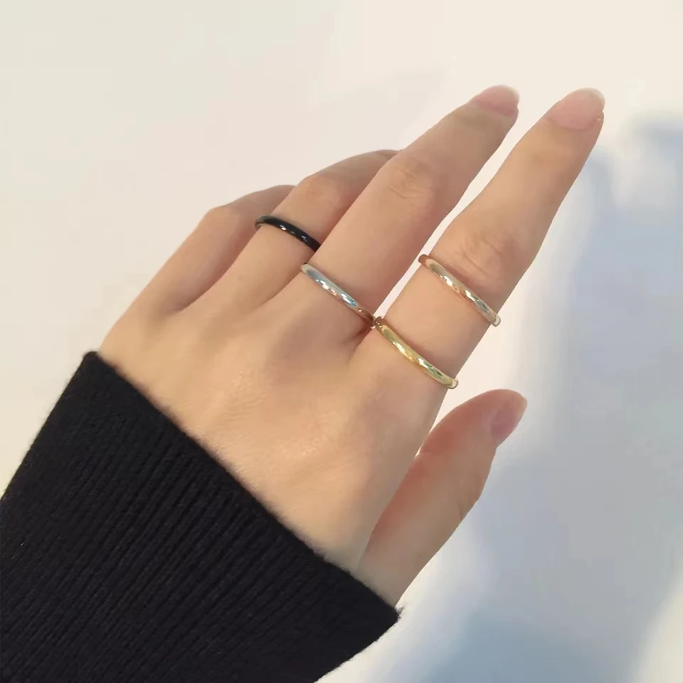 2MM Thin Rose Gold Anti-Allergy Smooth Simple Stainless Steel Wedding Rings for Women Charm Jewelry Valentine's Day Present