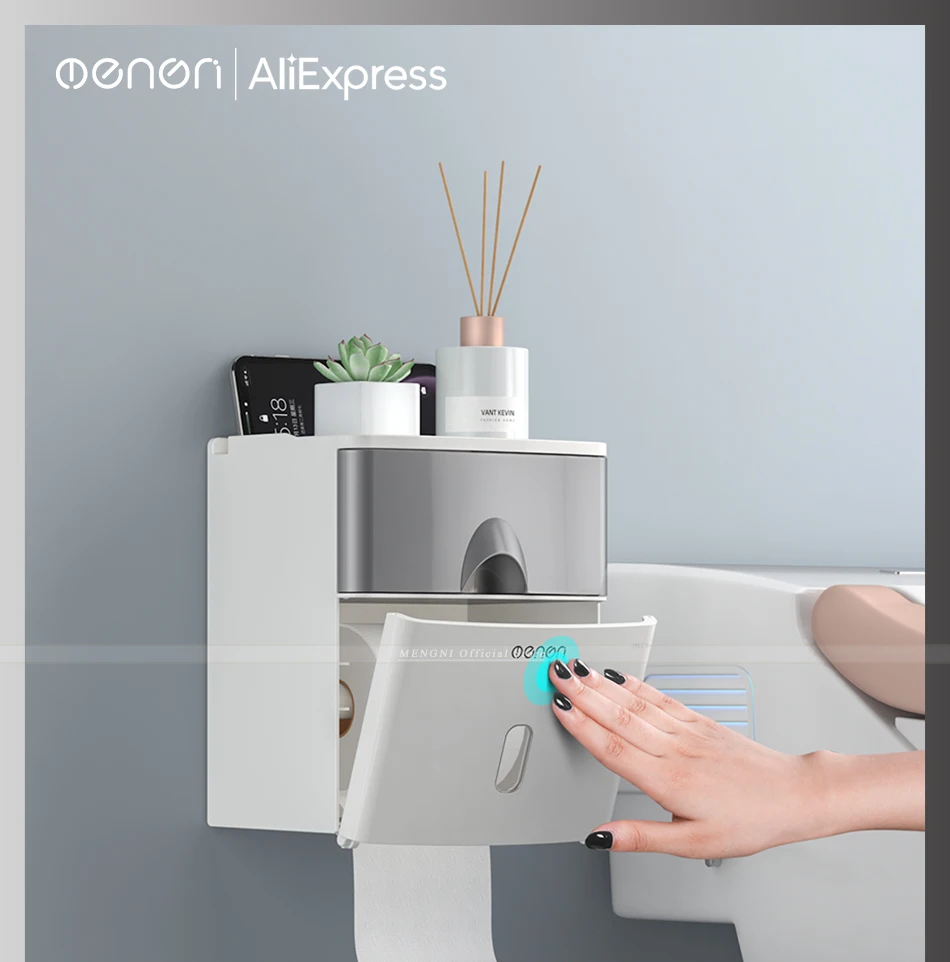MENGNI High Quality Toilet Paper Holder Waterproof Tissue Storage Box Wall Mount Toilet Roll Organizer Bathroom Accessories Sets