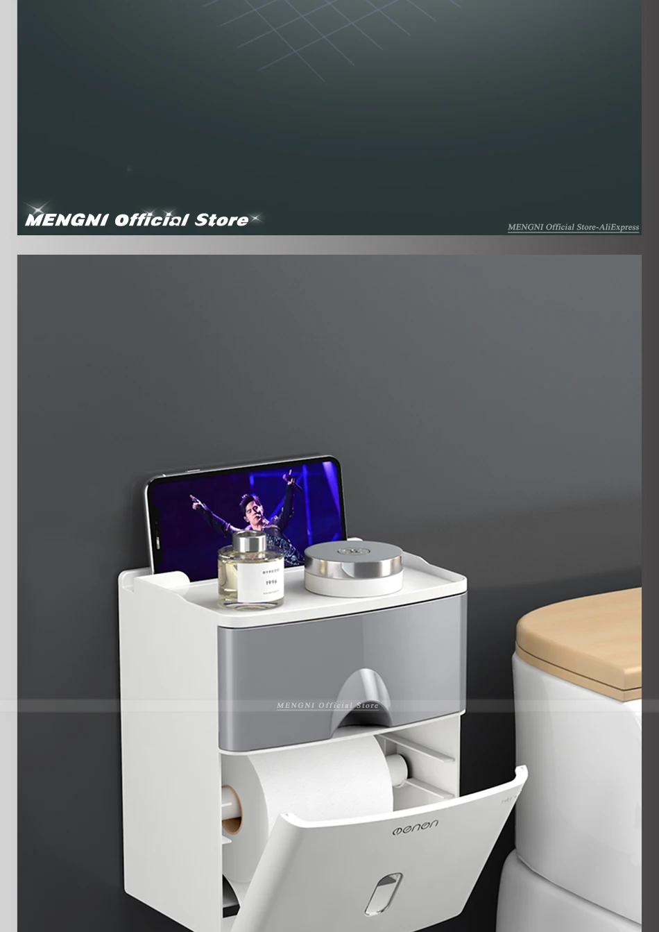 MENGNI High Quality Toilet Paper Holder Waterproof Tissue Storage Box Wall Mount Toilet Roll Organizer Bathroom Accessories Sets