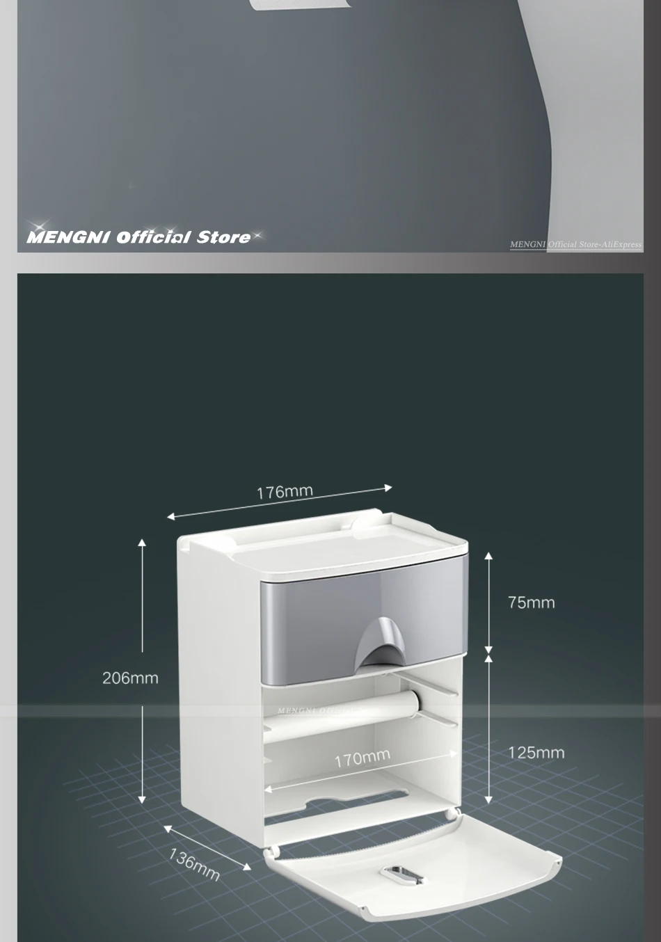 MENGNI High Quality Toilet Paper Holder Waterproof Tissue Storage Box Wall Mount Toilet Roll Organizer Bathroom Accessories Sets