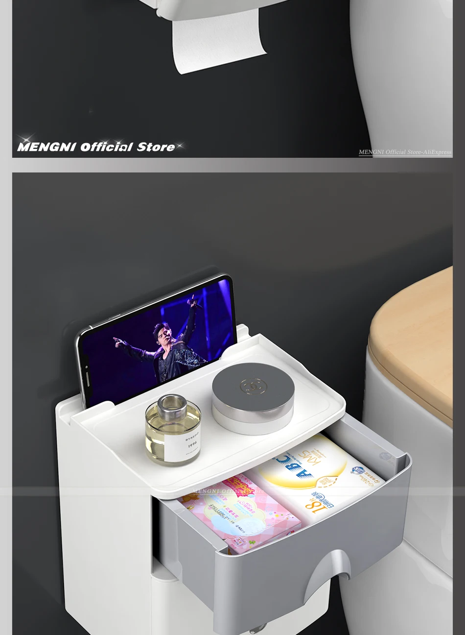 MENGNI High Quality Toilet Paper Holder Waterproof Tissue Storage Box Wall Mount Toilet Roll Organizer Bathroom Accessories Sets