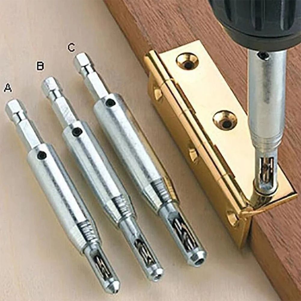 3pcs Self Centering Hinge Drill Bits Door Window Cabinet Cupboard Hinge Drilling Holes Cutter Woodworking Center Drill Bits