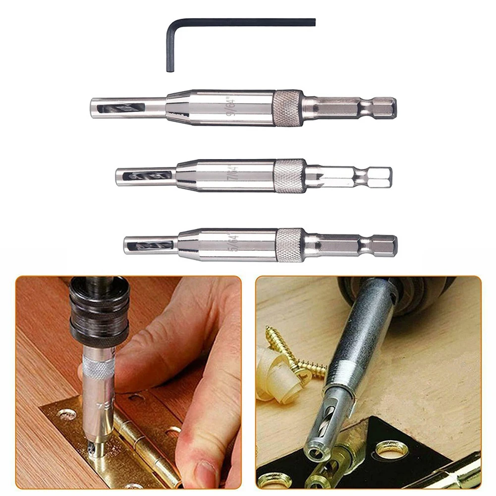 3pcs Self Centering Hinge Drill Bits Door Window Cabinet Cupboard Hinge Drilling Holes Cutter Woodworking Center Drill Bits