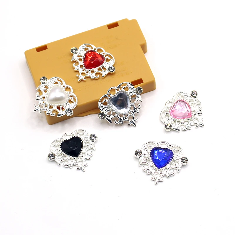 10Pcs 21 * 25mm Peach Heart Rhinestone Alloy Flower Plate Ornaments Diy Wedding Dress Gift Box Hair Decoration Accessories