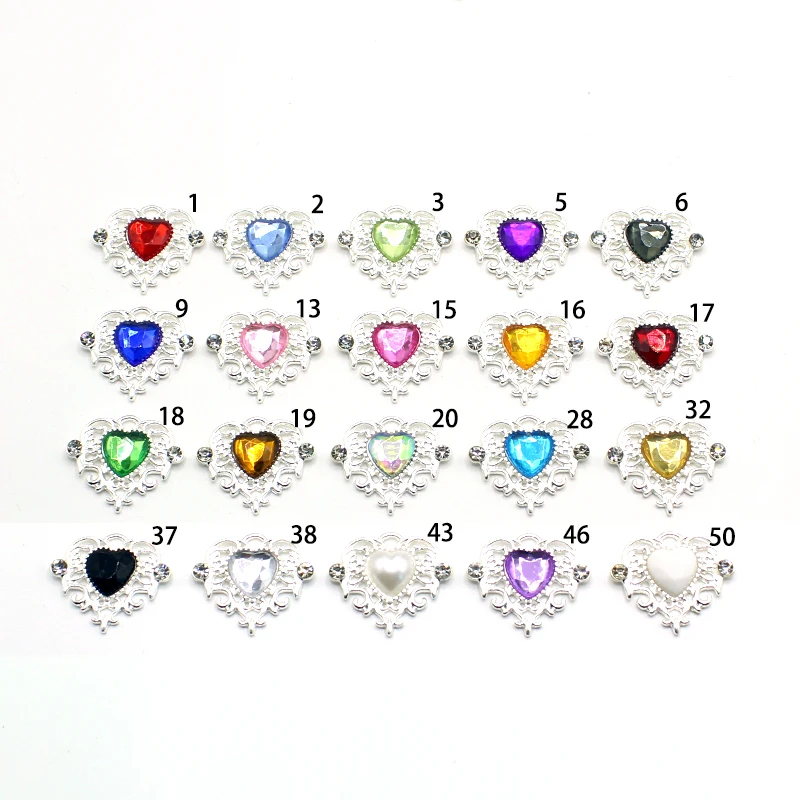 10Pcs 21 * 25mm Peach Heart Rhinestone Alloy Flower Plate Ornaments Diy Wedding Dress Gift Box Hair Decoration Accessories