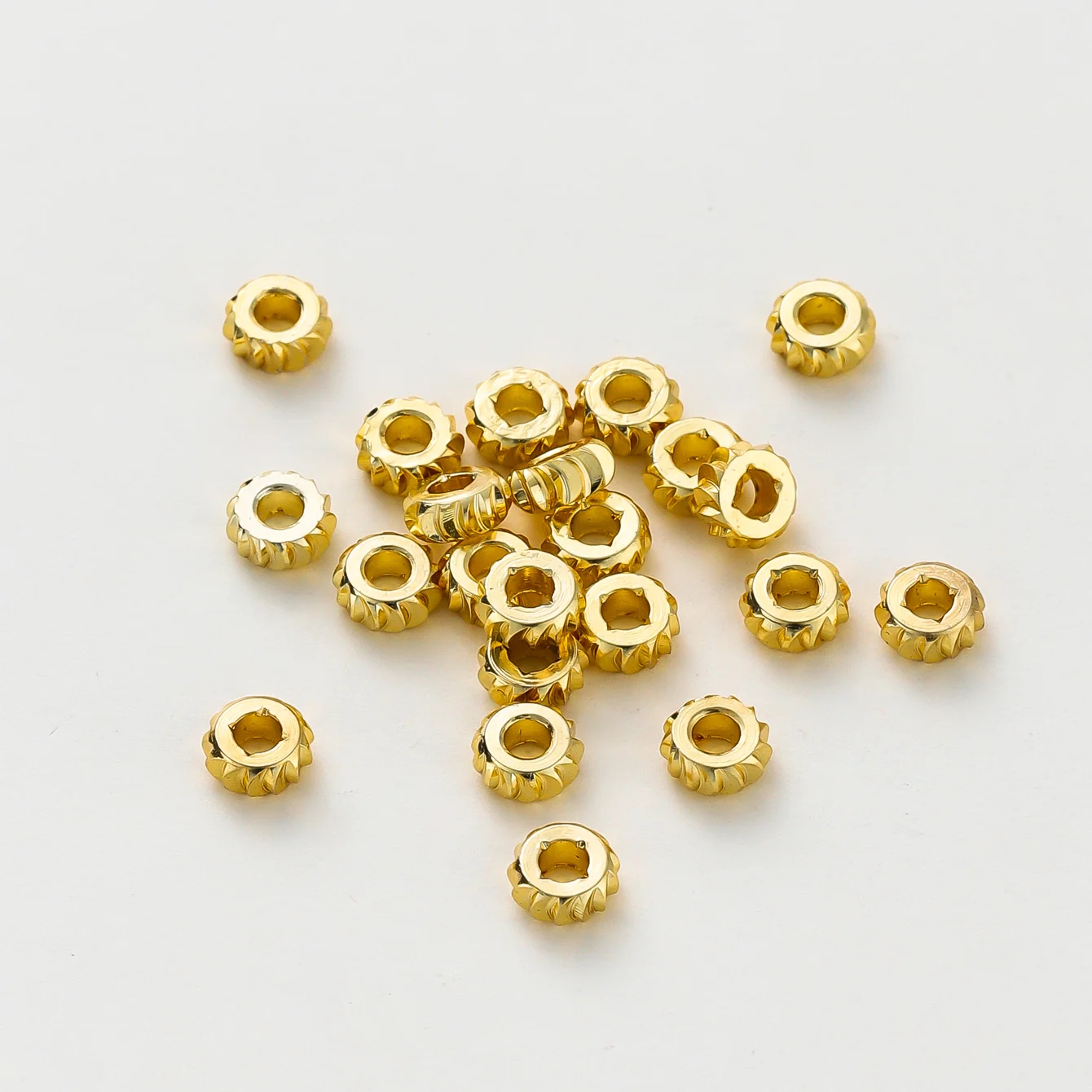 50Pcs 14K/18K Gold Plated Brass Stripe Flat Loose Spacer Beads With Big Hole For DIY Jewelry Making Bracelet Necklace Findings