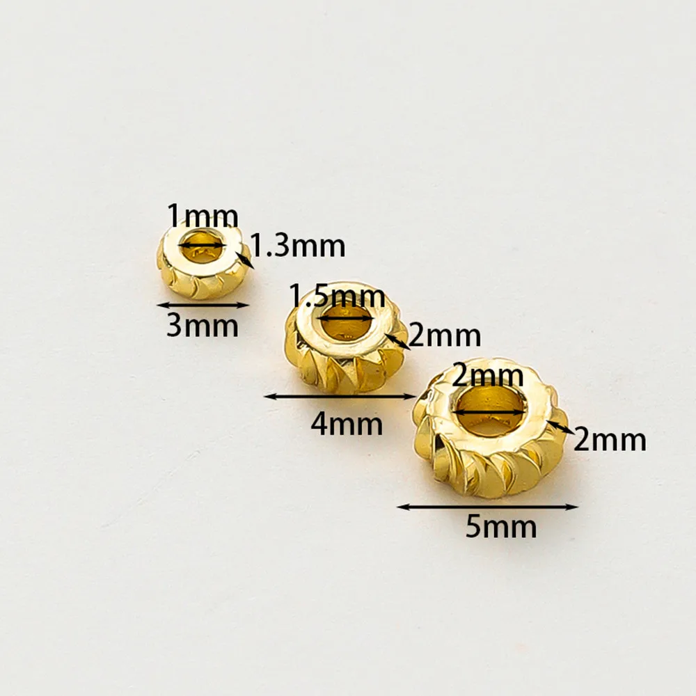 50Pcs 14K/18K Gold Plated Brass Stripe Flat Loose Spacer Beads With Big Hole For DIY Jewelry Making Bracelet Necklace Findings