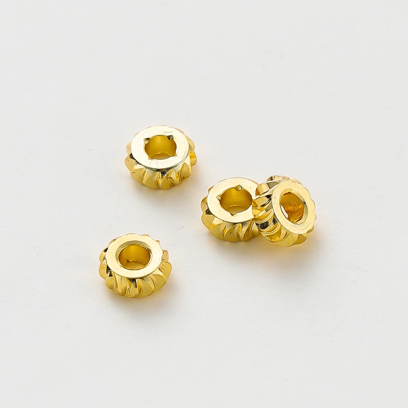 50Pcs 14K/18K Gold Plated Brass Stripe Flat Loose Spacer Beads With Big Hole For DIY Jewelry Making Bracelet Necklace Findings