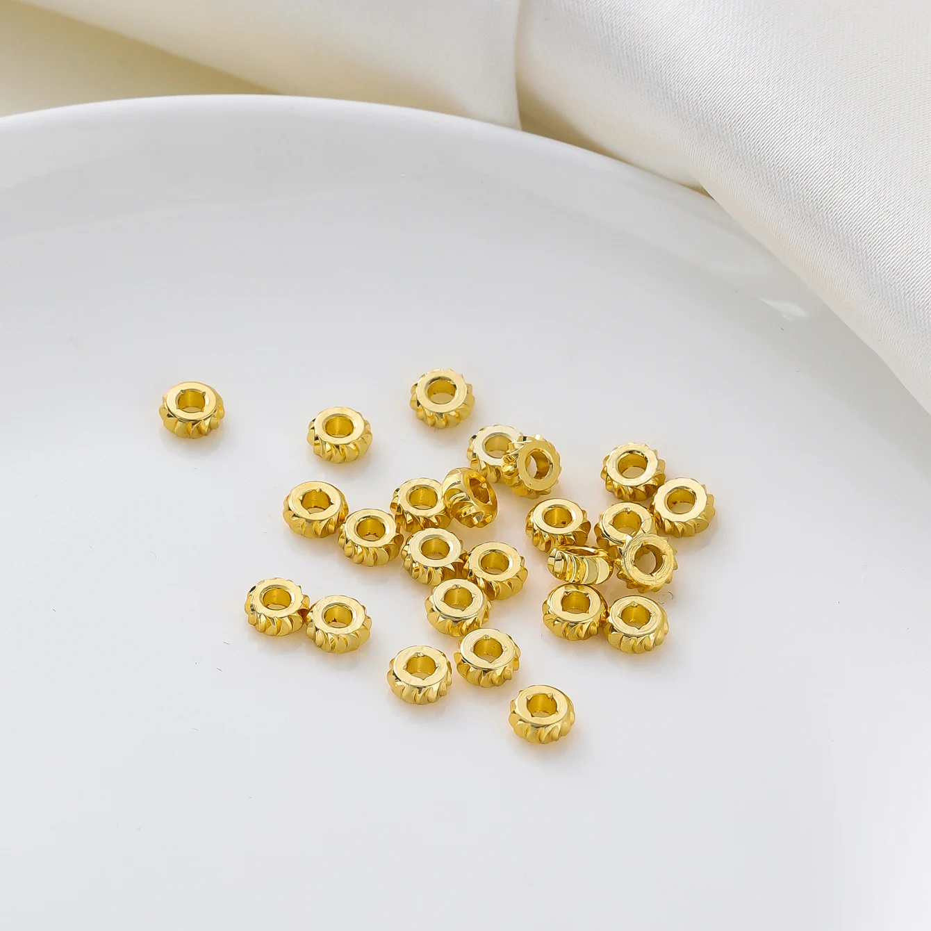 50Pcs 14K/18K Gold Plated Brass Stripe Flat Loose Spacer Beads With Big Hole For DIY Jewelry Making Bracelet Necklace Findings