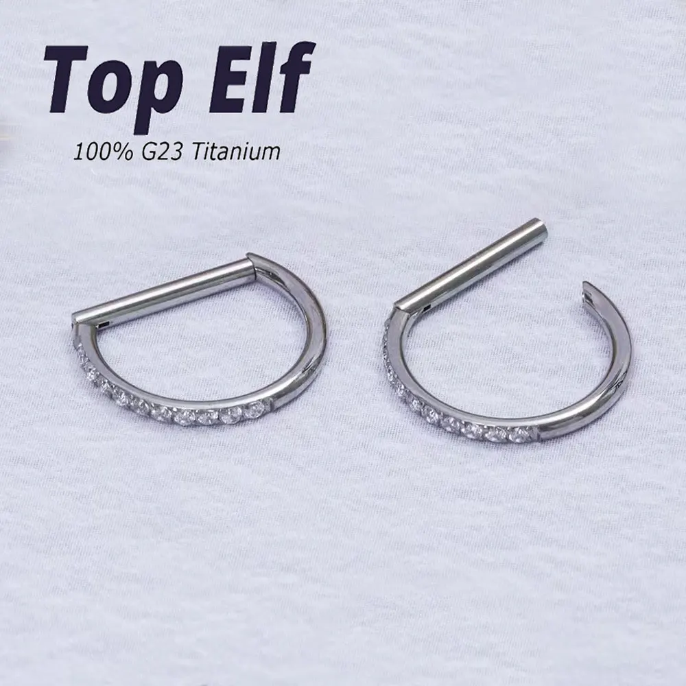 1/10/50pcs G23 ASTM Titanium Conch Nose Half Ring CZ Paved D Shape Segment Ring Clicker Cartilage Tragus Helix Piercing Jewelry