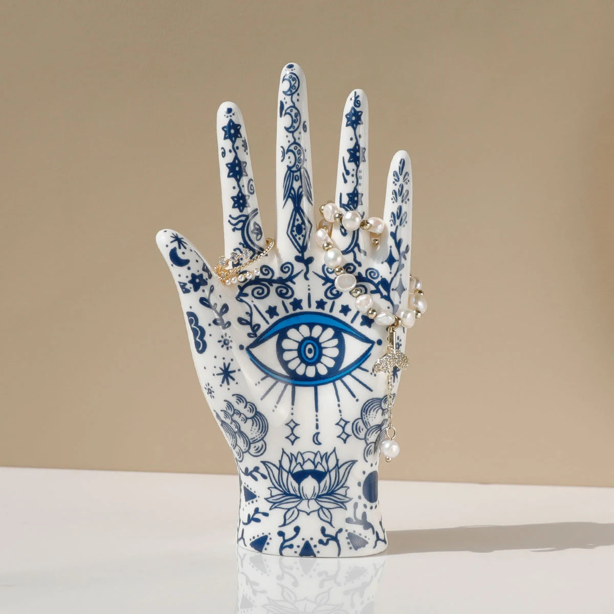 SIQIZHOU Devil's Eye of Fatima Jewelry Display Holde Ceramic Mannequin Hand Stand Designed for Necklaces, Bracelets, Rings
