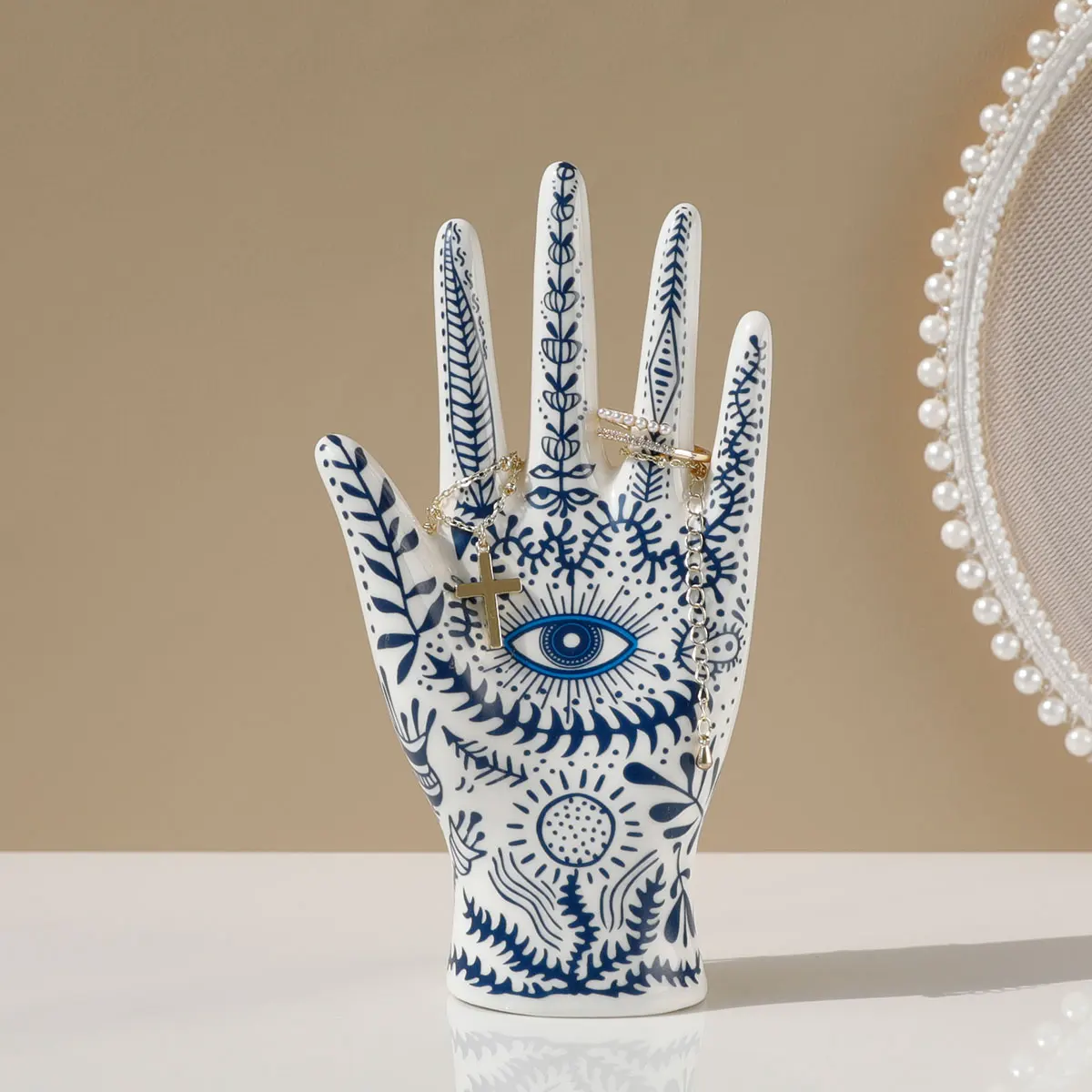SIQIZHOU Devil's Eye of Fatima Jewelry Display Holde Ceramic Mannequin Hand Stand Designed for Necklaces, Bracelets, Rings