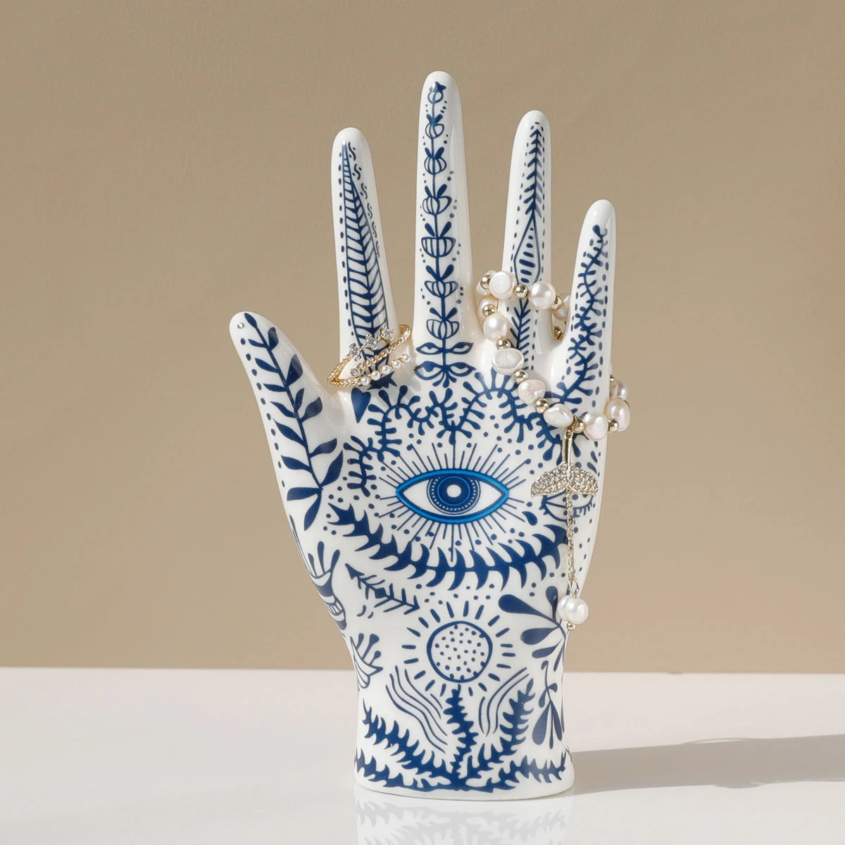 SIQIZHOU Devil's Eye of Fatima Jewelry Display Holde Ceramic Mannequin Hand Stand Designed for Necklaces, Bracelets, Rings