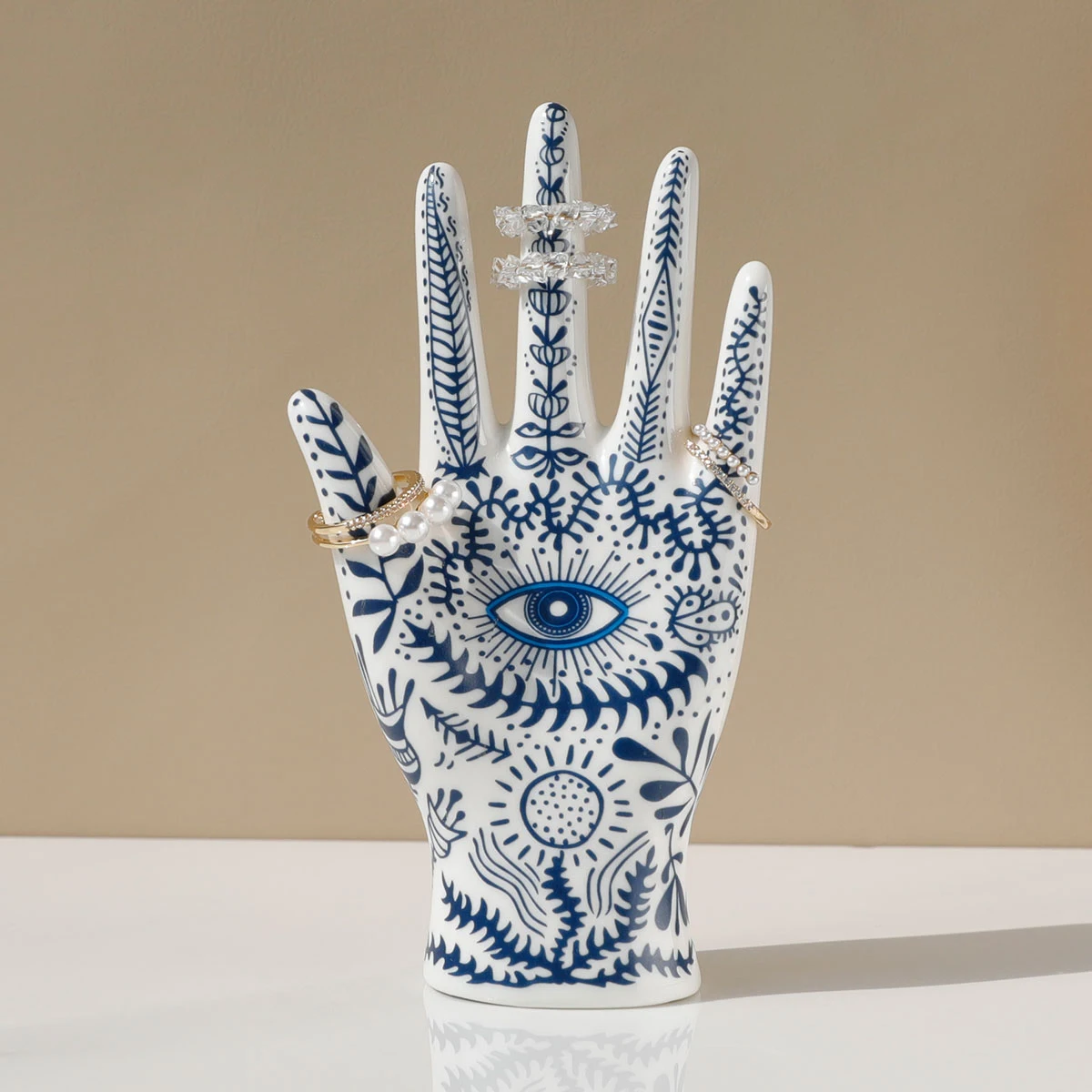 SIQIZHOU Devil's Eye of Fatima Jewelry Display Holde Ceramic Mannequin Hand Stand Designed for Necklaces, Bracelets, Rings