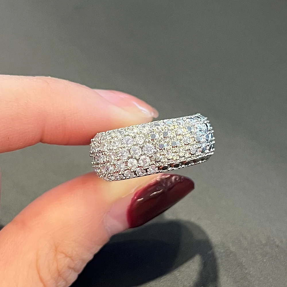 New Bling  Cubic Zirconia Women's Rings Geometric Square Band Design Luxury Fashion Female Ring for Party  Jewelry