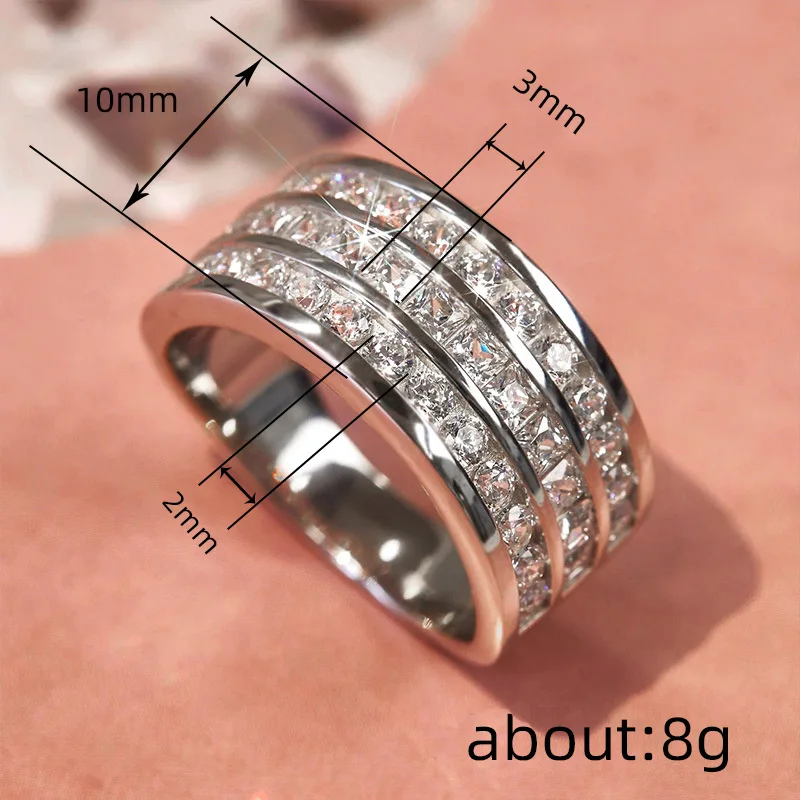 New Bling  Cubic Zirconia Women's Rings Geometric Square Band Design Luxury Fashion Female Ring for Party  Jewelry