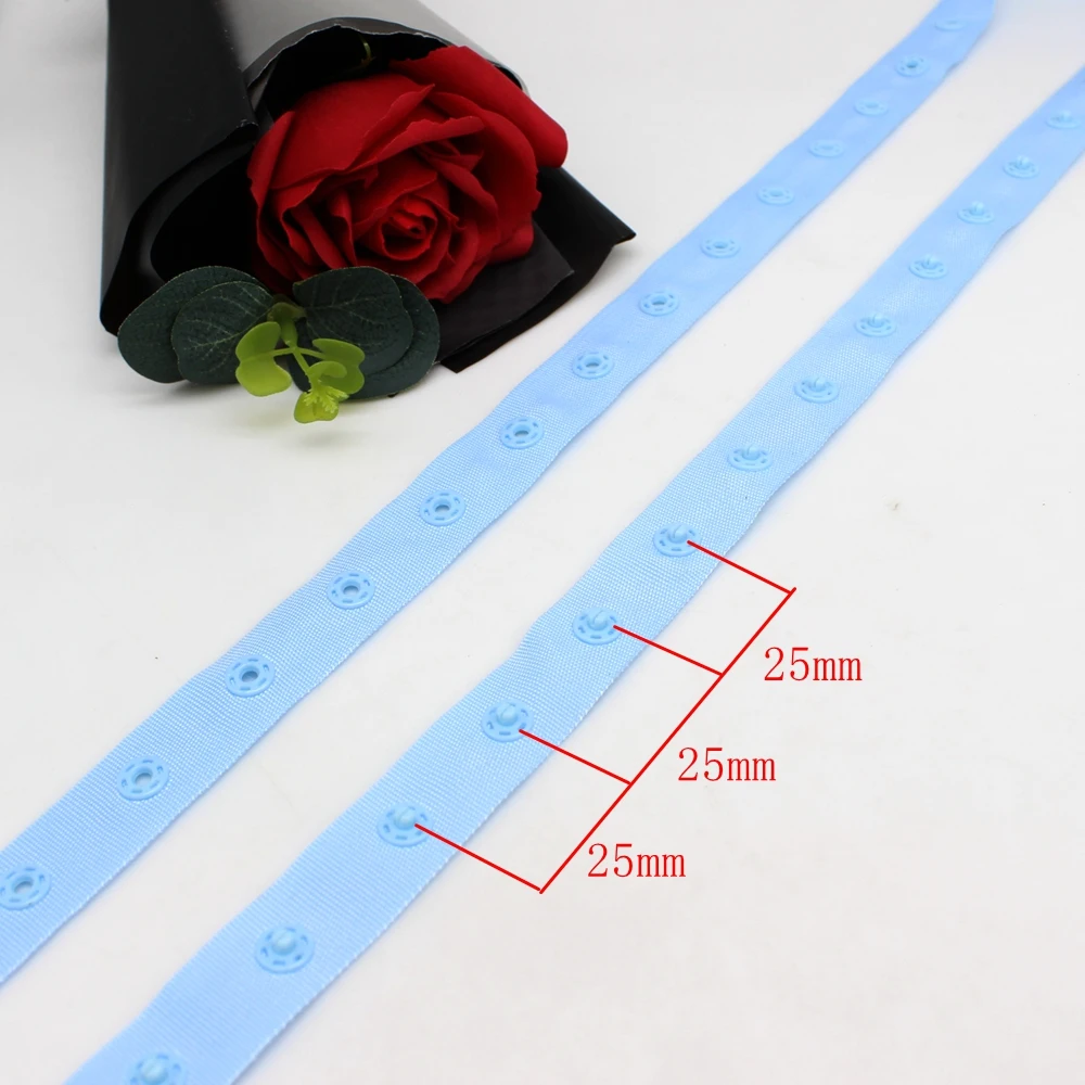 2 / 5 Yards / Lot Colourful Snap Buttons Tapes Snaps Ribbon Plastic Snap Button Ribbon Tape Trim for Garment Bag Sewing Accessor