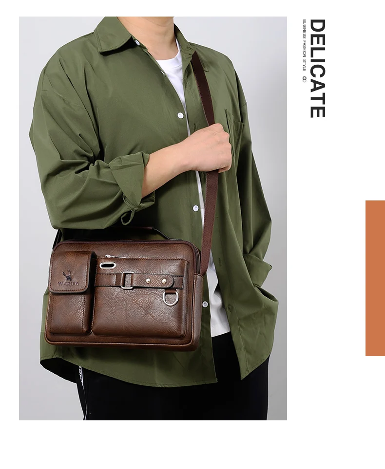 WEIXIER Men's Shoulder Bag Men Crossbody Bags PU Leather Handbag Capacity Men Messenger Bags Top handle Tote Bag for Male bolsos