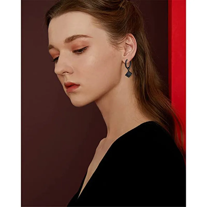 Trendy Punk Dice Pedant Stainless Steel Earrings Cool Square Geometric Stud Ear Jewelry Party Gifts For Women Men