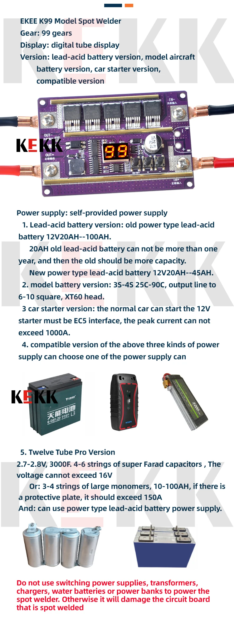 Portable 99 Gear 12V DIY Spot Welder Kit PCB Control Board 18650 Battery Spot Welding Machine