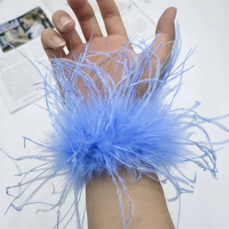 Real Ostrich Feather Cuffs women Wrist Sleeve fur cuff Luxury Furry Feather feather cuff snap bracelet Lady Feather Anklets