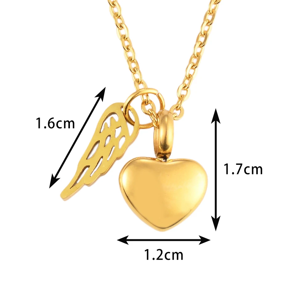Stainless Steel Small Heart Angel Wing Cremation Ash Urn Necklace Heart Pendant For Memorial Jewelry