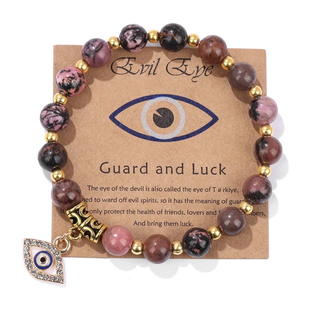 Lucky Turkish Evil Eye Pendant Beads Bracelet Natural Stone With Card Charm Bangles Men Women Fashion Friendship Jewelry Gift