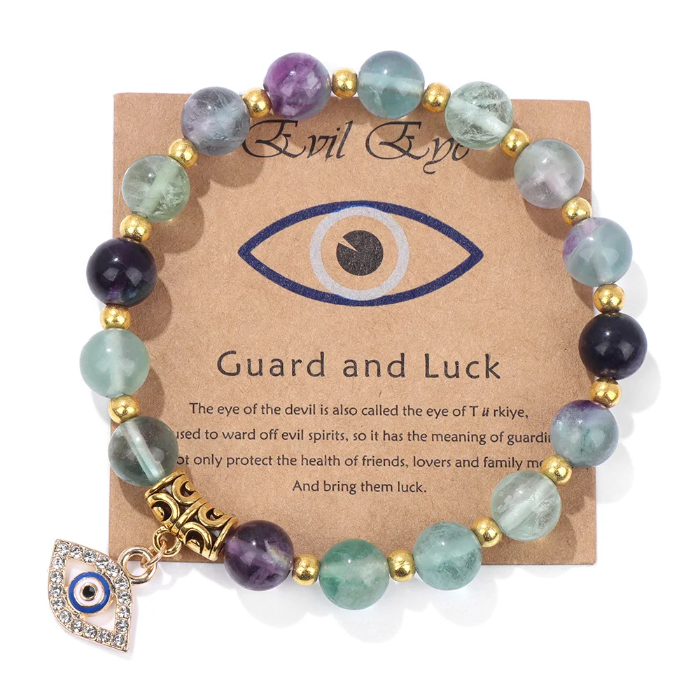 Lucky Turkish Evil Eye Pendant Beads Bracelet Natural Stone With Card Charm Bangles Men Women Fashion Friendship Jewelry Gift