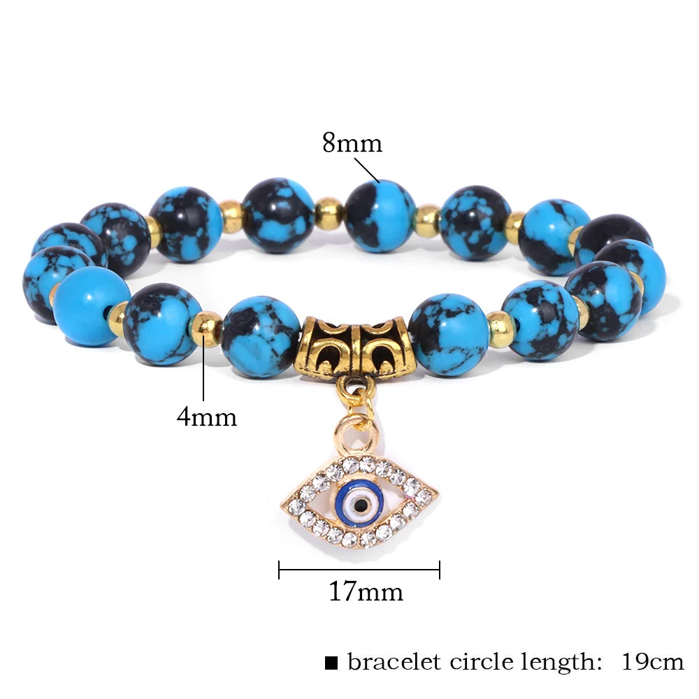 Lucky Turkish Evil Eye Pendant Beads Bracelet Natural Stone With Card Charm Bangles Men Women Fashion Friendship Jewelry Gift