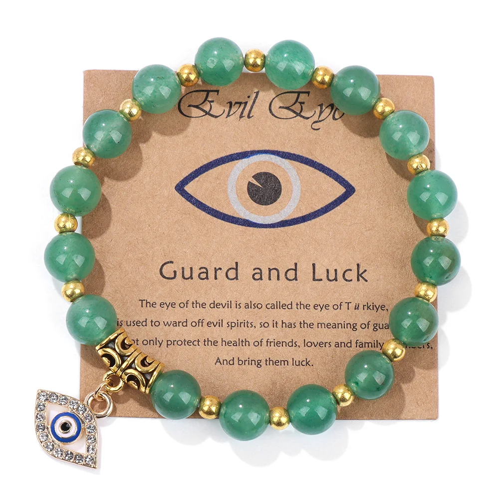 Lucky Turkish Evil Eye Pendant Beads Bracelet Natural Stone With Card Charm Bangles Men Women Fashion Friendship Jewelry Gift