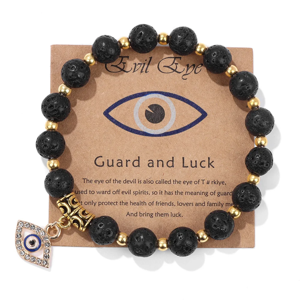 Lucky Turkish Evil Eye Pendant Beads Bracelet Natural Stone With Card Charm Bangles Men Women Fashion Friendship Jewelry Gift