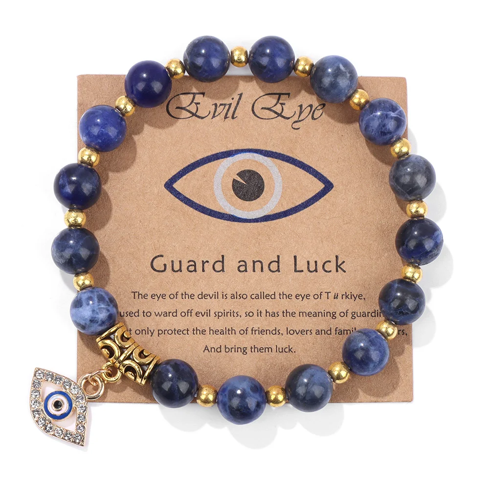 Lucky Turkish Evil Eye Pendant Beads Bracelet Natural Stone With Card Charm Bangles Men Women Fashion Friendship Jewelry Gift