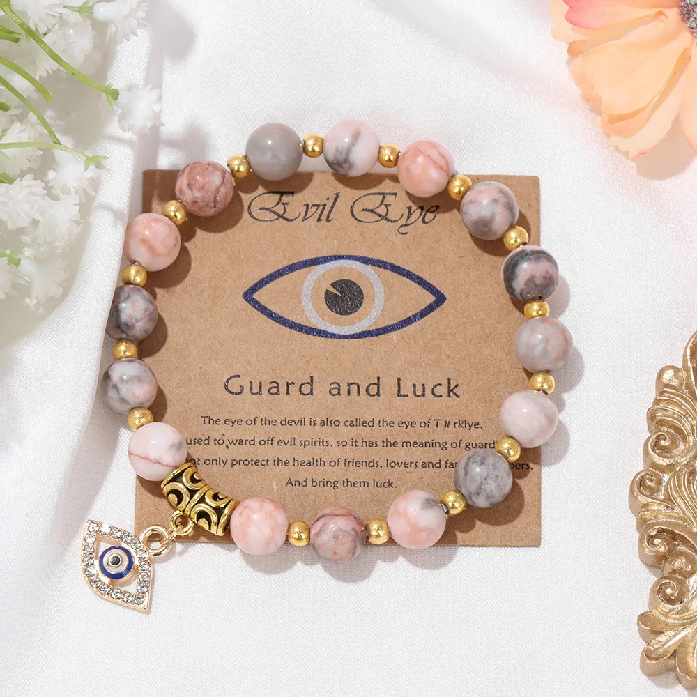 Lucky Turkish Evil Eye Pendant Beads Bracelet Natural Stone With Card Charm Bangles Men Women Fashion Friendship Jewelry Gift